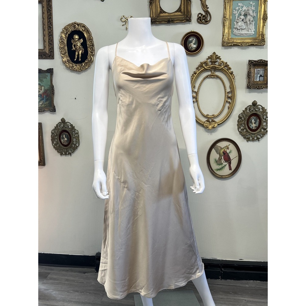 Show Me Your Mumu Verona Cowl Slip Maxi Dress Champagne Luxe Satin Size Medium